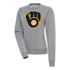 Milwaukee Brewers Antigua Women's Victory Chenille Pullover Sweatshirt - Heather Gray Pullover