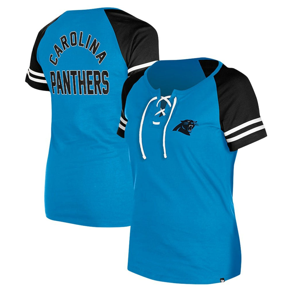 Carolina Panthers New Era Women's Lace-Up Raglan T-Shirt Blue