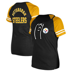 Pittsburgh Steelers New Era Women's Lace-Up Raglan T-Shirt Black