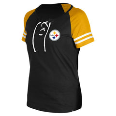 Pittsburgh Steelers New Era Women's Lace-Up Raglan T-Shirt Black