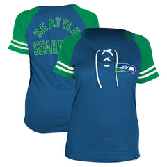 Seattle Seahawks New Era Women's Throwback Lace-Up Raglan T-Shirt Royal