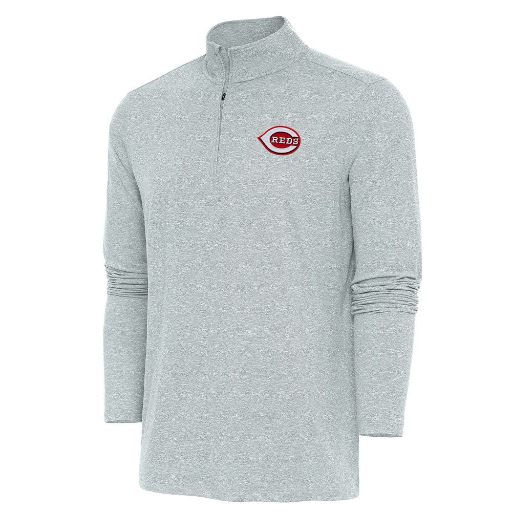 Cincinnati Reds Antigua Hunk Quarter-Zip Pullover Top - Heather Gray Pullover