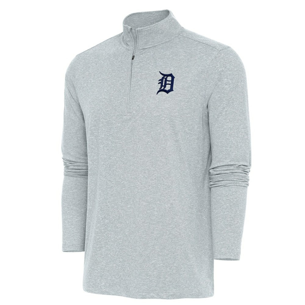 Detroit Tigers Antigua Hunk Quarter-Zip Pullover Top - Heather Gray Pullover