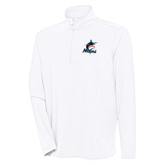 Miami Marlins Antigua Hunk Quarter-Zip Pullover Top - White Pullover