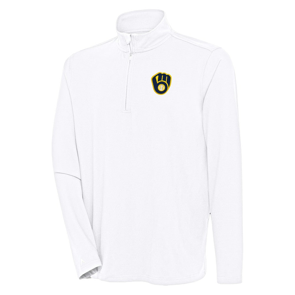 Milwaukee Brewers Antigua Hunk Quarter-Zip Pullover Top - White Pullover