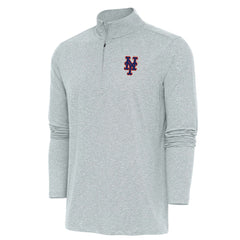 New York Mets Antigua Hunk Quarter-Zip Pullover Top - Heather Gray Pullover