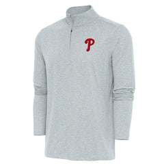 Philadelphia Phillies Antigua Hunk Quarter-Zip Pullover Top - Heather Gray Pullover
