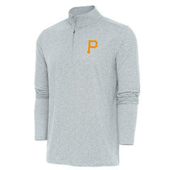 Pittsburgh Pirates Antigua Hunk Quarter-Zip Pullover Top - Heather Gray Pullover