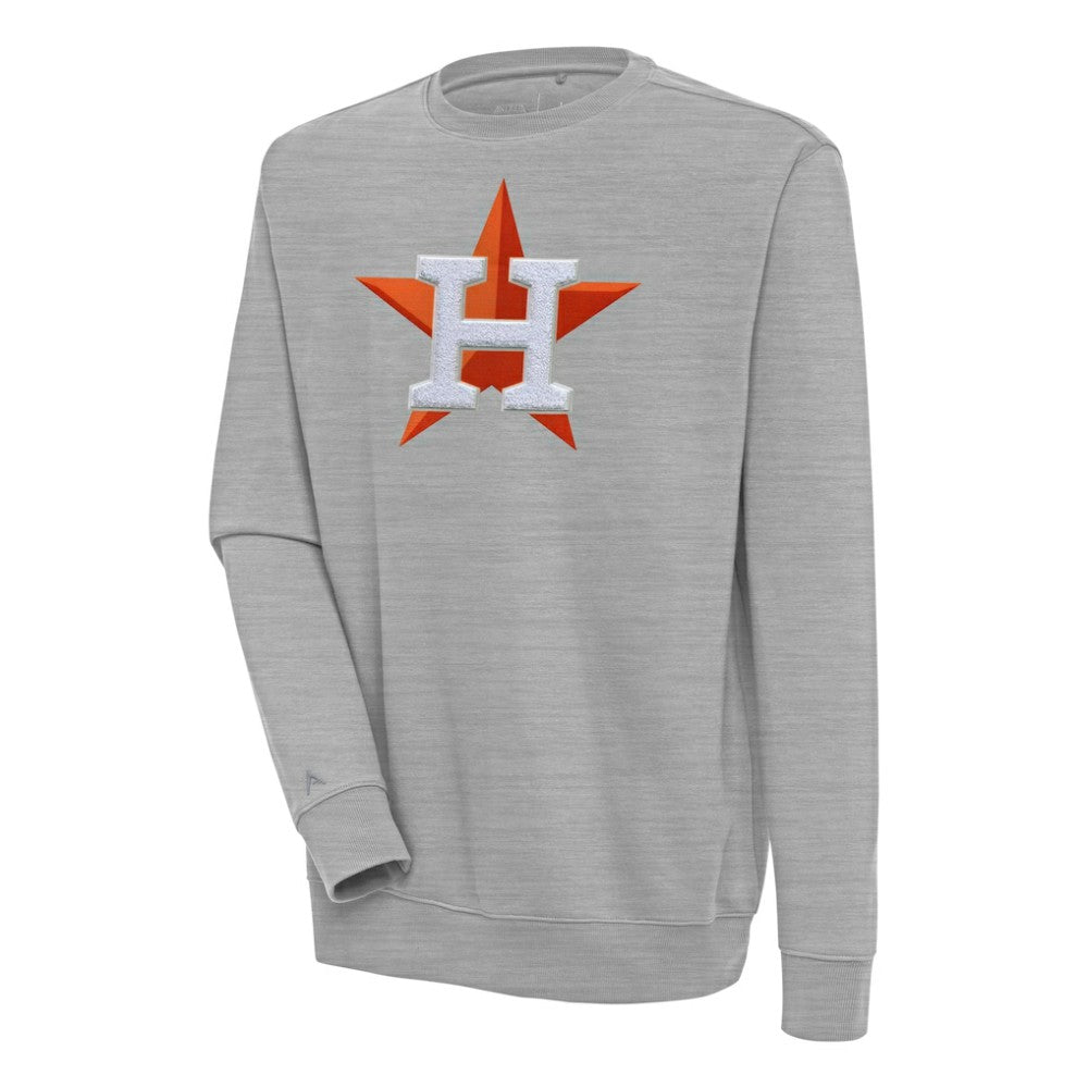 Houston Astros Antigua Victory Crewneck Chenille Pullover Sweatshirt - Heather Gray Pullover