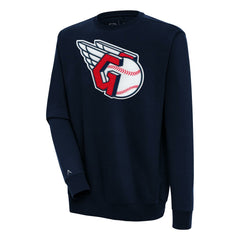 Cleveland Guardians Antigua Victory Crewneck Chenille Pullover Sweatshirt - Navy Pullover