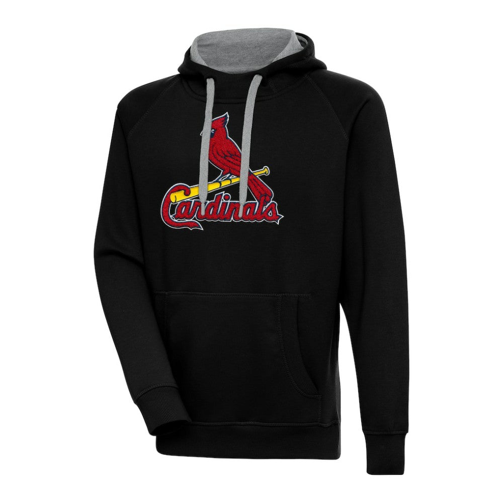 St. Louis Cardinals Antigua Victory Chenille Pullover Hoodie - Black Hoodies