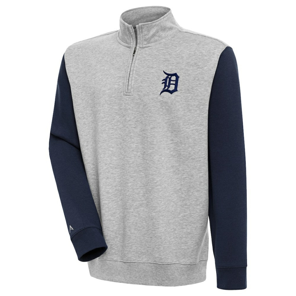 Detroit Tigers Antigua Victory Colorblock Quarter-Zip Pullover Top - Heather Gray/Navy Pullover