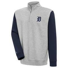 Detroit Tigers Antigua Victory Colorblock Quarter-Zip Pullover Top - Heather Gray/Navy Pullover