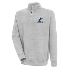 Miami Marlins Antigua Victory Quarter-Zip Pullover Top - Heather Gray Pullover