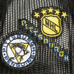 NHL Pittsburgh Penguins Mitchell & Ness Times Up Classic Script Cord Trucker Adjustable Hat - Black