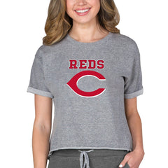 Cincinnati Reds Concepts Sport Women's Tri-Blend Mainstream Terry Short Sleeve Sweatshirt Top - Gray Sweatshirts