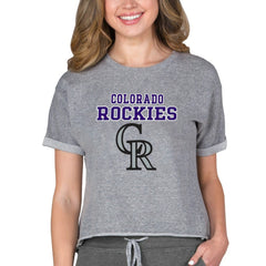 Colorado Rockies Concepts Sport Women's Tri-Blend Mainstream Terry Short Sleeve Sweatshirt Top - Gray Sweatshirts