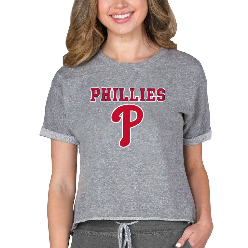 Philadelphia Phillies Concepts Sport Women's Tri-Blend Mainstream Terry Short Sleeve Sweatshirt Top - Gray Sweatshirts