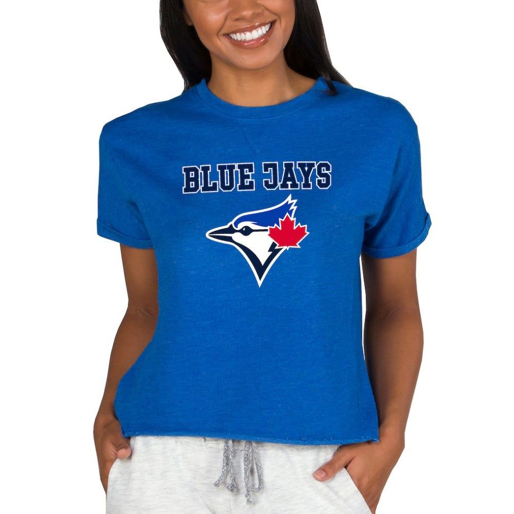 Toronto Blue Jays Concepts Sport Women's Tri-Blend Mainstream Terry Short Sleeve Sweatshirt Top - Royal Sweatshirts
