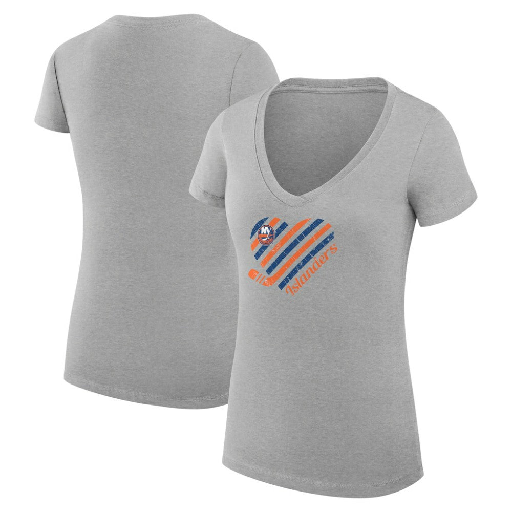NHL New York Islanders G-III 4Her by Carl Banks Women's Super-Slim Fit Lightweight Heart V-Neck T-Shirt - Heather Gray