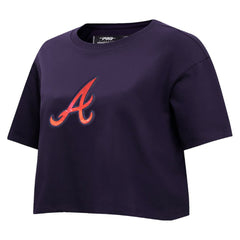 Atlanta Braves Pro Standard Women's Painted Sky Boxy Cropped T-Shirt - Navy T-shirts