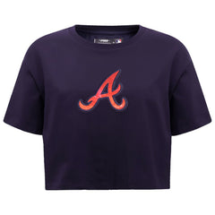 Atlanta Braves Pro Standard Women's Painted Sky Boxy Cropped T-Shirt - Navy T-shirts