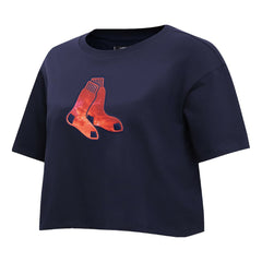 Boston Red Sox Pro Standard Women's Painted Sky Boxy Cropped T-Shirt - Navy T-shirts