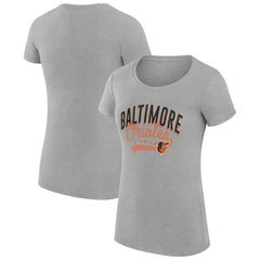 Baltimore Orioles G-III 4Her by Carl Banks Women's Super-Slim Fit Lightweight Filigree Team T-Shirt - Heather Gray T-shirts