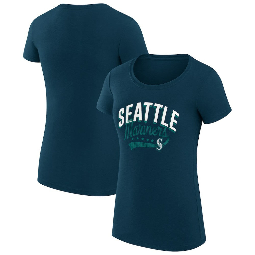 Seattle Mariners G-III 4Her by Carl Banks Women's Super-Slim Fit Lightweight Filigree Team T-Shirt - Navy T-shirts