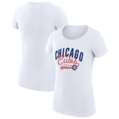 Chicago Cubs G-III 4Her by Carl Banks Women's Super-Slim Fit Lightweight Filigree Team T-Shirt - White T-shirts
