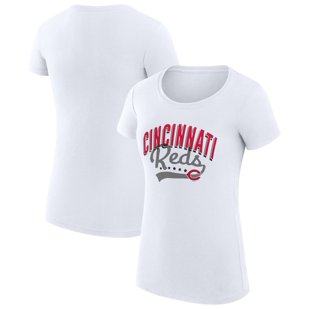 Cincinnati Reds G-III 4Her by Carl Banks Women's Super-Slim Fit Lightweight Filigree Team T-Shirt - White T-shirts