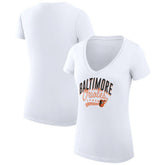 Baltimore Orioles G-III 4Her by Carl Banks Women's Super-Slim Fit Lightweight Filigree Team V-Neck T-Shirt - White T-shirts