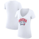 Boston Red Sox G-III 4Her by Carl Banks Women's Super-Slim Fit Lightweight Filigree Team V-Neck T-Shirt - White T-shirts