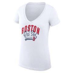 Boston Red Sox G-III 4Her by Carl Banks Women's Super-Slim Fit Lightweight Filigree Team V-Neck T-Shirt - White T-shirts
