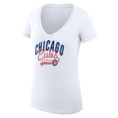 Chicago Cubs G-III 4Her by Carl Banks Women's Super-Slim Fit Lightweight Filigree Team V-Neck T-Shirt - White T-shirts