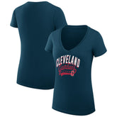 Cleveland Guardians G-III 4Her by Carl Banks Women's Super-Slim Fit Lightweight Filigree Team V-Neck T-Shirt - Navy T-shirts