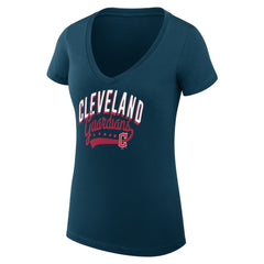 Cleveland Guardians G-III 4Her by Carl Banks Women's Super-Slim Fit Lightweight Filigree Team V-Neck T-Shirt - Navy T-shirts