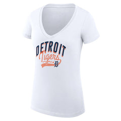 Detroit Tigers G-III 4Her by Carl Banks Women's Super-Slim Fit Lightweight Filigree Team V-Neck T-Shirt - White T-shirts