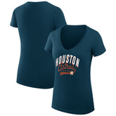 Houston Astros G-III 4Her by Carl Banks Women's Super-Slim Fit Lightweight Filigree Team V-Neck T-Shirt - Navy T-shirts