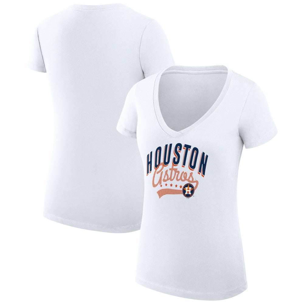 Houston Astros G-III 4Her by Carl Banks Women's Super-Slim Fit Lightweight Filigree Team V-Neck T-Shirt - White T-shirts