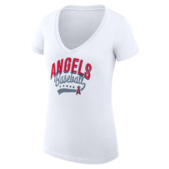 Los Angeles Angels G-III 4Her by Carl Banks Women's Super-Slim Fit Lightweight Filigree Team V-Neck T-Shirt - White T-shirts