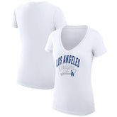 Los Angeles Dodgers G-III 4Her by Carl Banks Women's Super-Slim Fit Lightweight Filigree Team V-Neck T-Shirt - White T-shirts