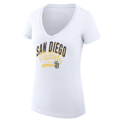 San Diego Padres G-III 4Her by Carl Banks Women's Super-Slim Fit Lightweight Filigree Team V-Neck T-Shirt - White T-shirts