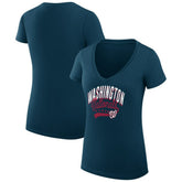 Washington Nationals G-III 4Her by Carl Banks Women's Super-Slim Fit Lightweight Filigree Team V-Neck T-Shirt - Navy T-shirts