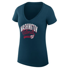 Washington Nationals G-III 4Her by Carl Banks Women's Super-Slim Fit Lightweight Filigree Team V-Neck T-Shirt - Navy T-shirts