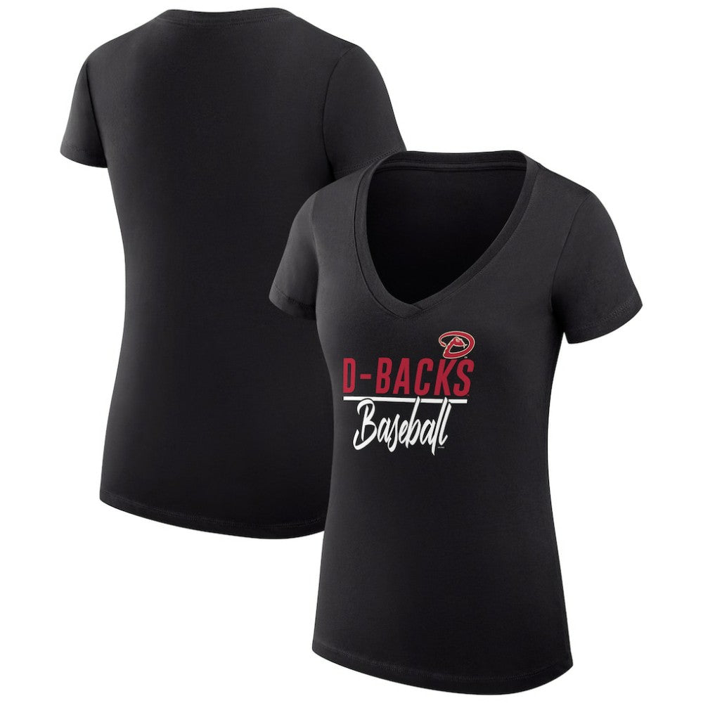 Arizona Diamondbacks G-III 4Her by Carl Banks Women's Super-Slim Fit Lightweight Team Graphic V-Neck T-Shirt - Black T-shirts