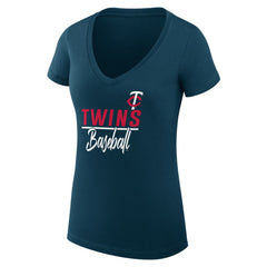 Minnesota Twins G-III 4Her by Carl Banks Women's Super-Slim Fit Lightweight Team Graphic V-Neck T-Shirt - Navy T-shirts