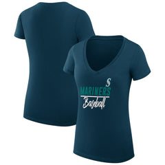 Seattle Mariners G-III 4Her by Carl Banks Women's Super-Slim Fit Lightweight Team Graphic V-Neck T-Shirt - Navy T-shirts