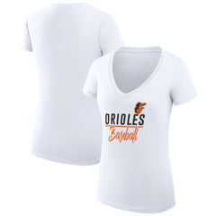 Baltimore Orioles G-III 4Her by Carl Banks Women's Super-Slim Fit Lightweight Team Graphic V-Neck T-Shirt - White T-shirts