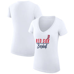 Boston Red Sox G-III 4Her by Carl Banks Women's Super-Slim Fit Lightweight Team Graphic V-Neck T-Shirt - White T-shirts